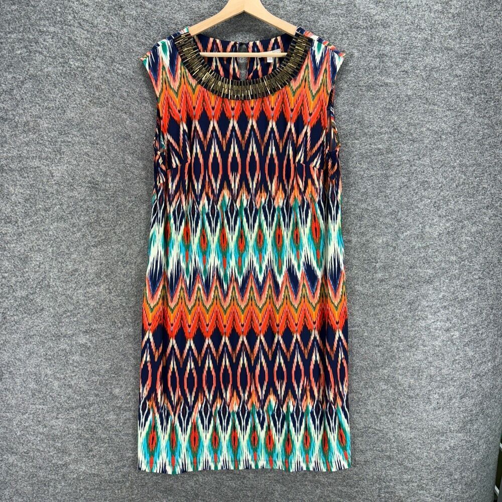 Signature Dress Women 16W Plus Brown Striped Shift Midi Sleeveless Casual